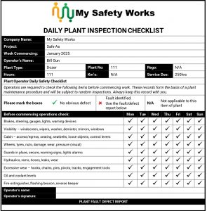 Daily Plant Inspection Checklist