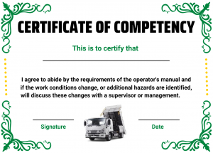 Verification of Competency for a Tip Truck 